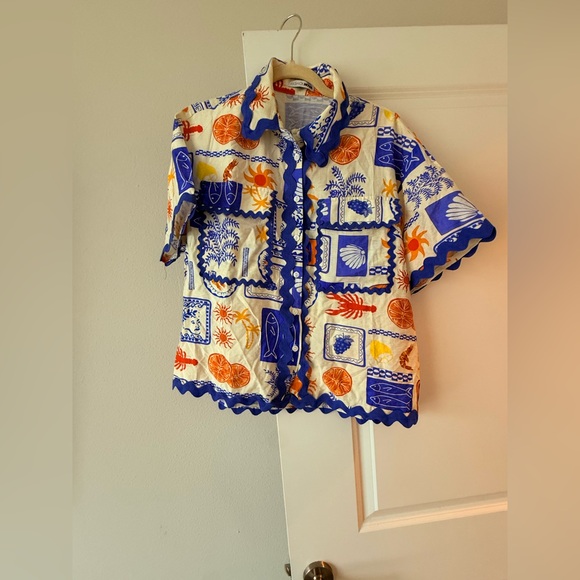 Fashion Nova Kids Short-Sleeve Button-Up Shirt - Blue, Orange & Yellow - Picture 2 of 10